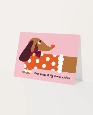 Heyday - Wenskaart - Kerstkaart - Honden kerstkaart - Teckel - Dashund - Polka dot - Small kissen & big xmas wishes
