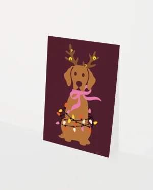 Heyday - Wenskaart - Kerstkaart - Honden kerstkaart - Oh deer - lampjes - strik - gewei - Vizsla - Golden retriever