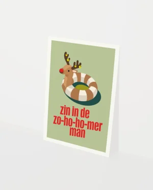 Heyday - Kerstkaart - Wenskaart - Zin in de zo-ho-ho-mer man - Rendier - Zwemband