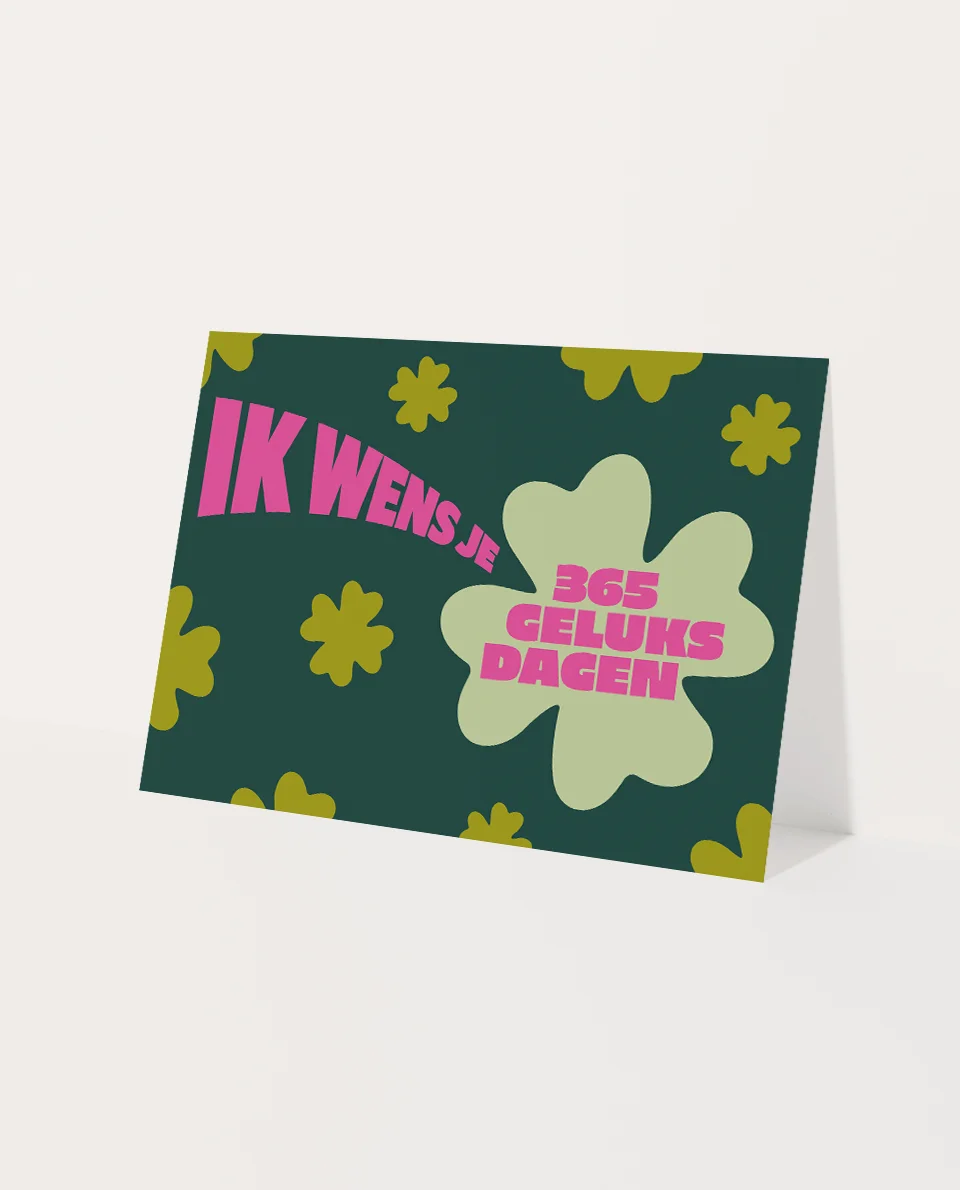 heyday-wenskaarten-krt0218-ik wens je 365 geluksdagen Heyday - Wenskaart - Ik wens je 365 geluksdagen - Klaver - Verjaardagskaart - Nieuwjaarskaart